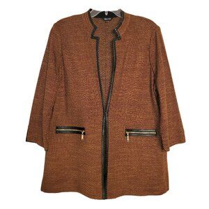 Misook Faux Leather Trim Knit Cardigan Jacket